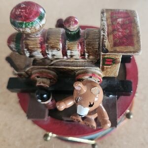 Vintage Wooden Music Box with Red and Tan Accents